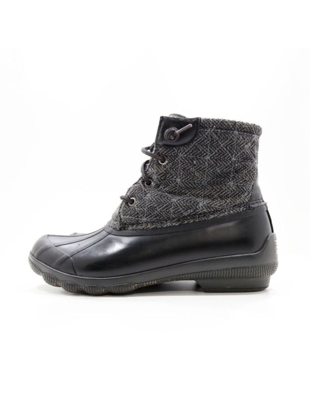Sperry Saltwater Gray Wool & Black Rubber Waterproof Rain Duck Boots - Women's 7